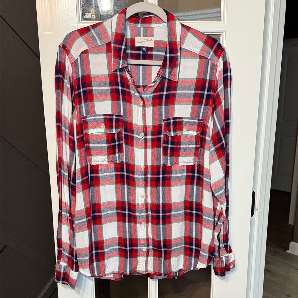 UNIVERSAL THREAD Red & Navy Plaid Flannel Shirt XXL Cottagecore Granola Western